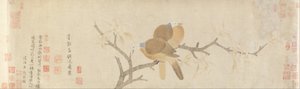 Duiven en perenbloesems na regen door Qian Xuan